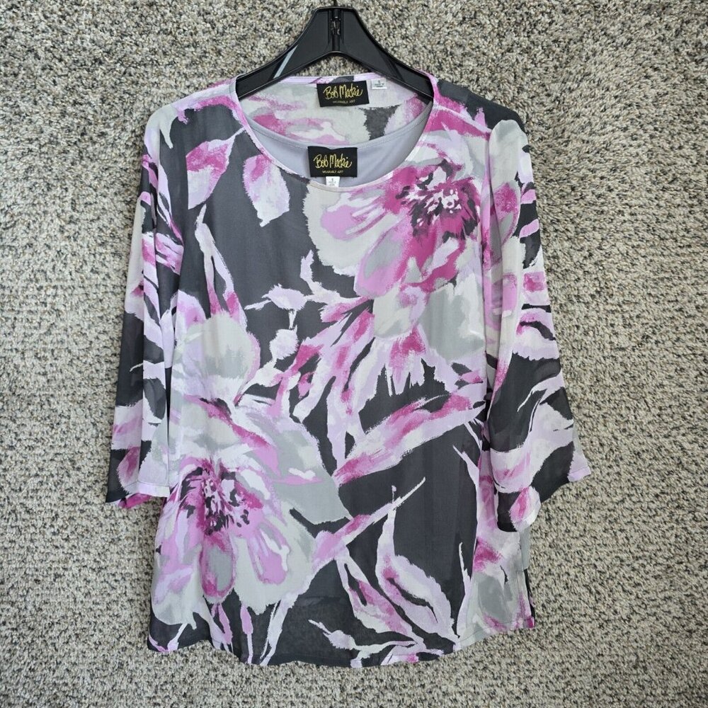Bob Mackie Wearable Art Top Womens‎ Small Purple Floral Print Sheer Tank Ladies